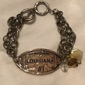 Louisiana hammered football bracelet silver